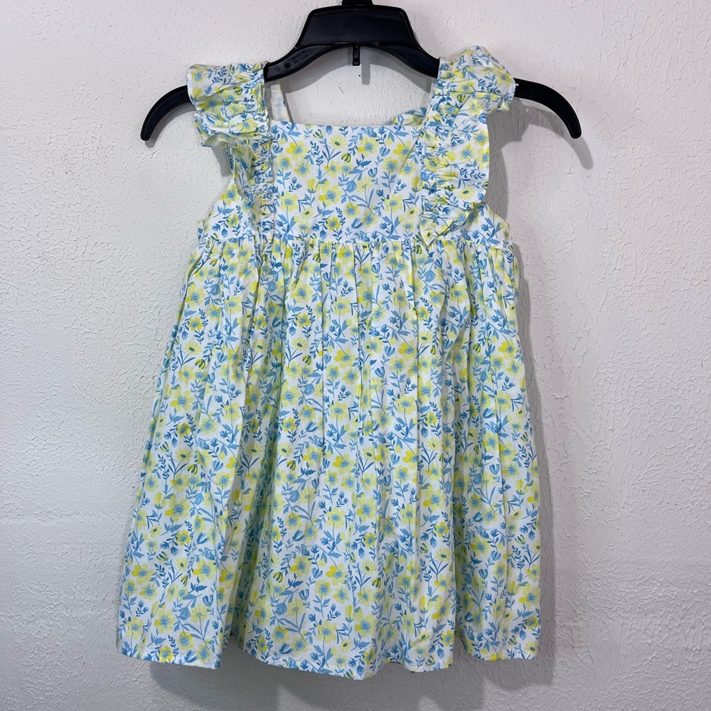 Tommy Bahama Toddler Dress 5T Yellow Blue Floral Ruffle prairie Sundress Lined
